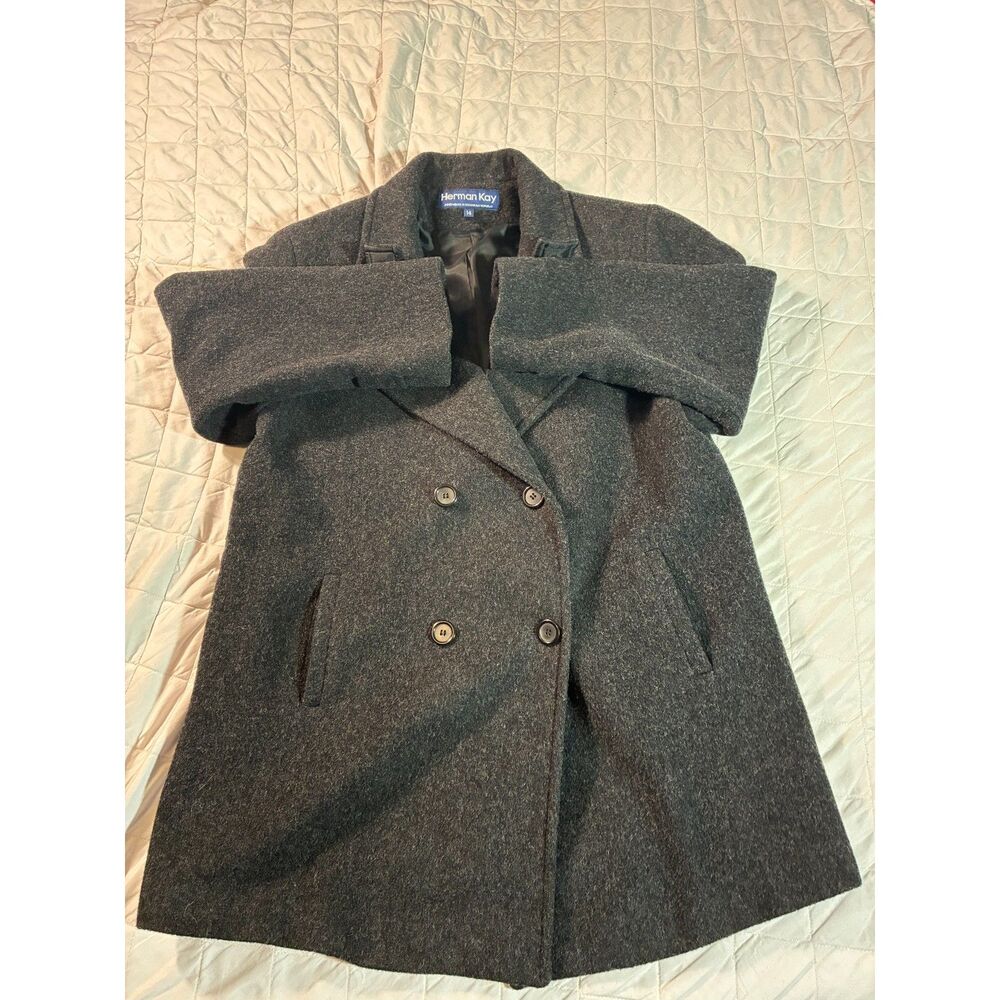 Vintage Herman Kay 100% Pure Wool Black Three-Quarter Coat - Women's 14 -